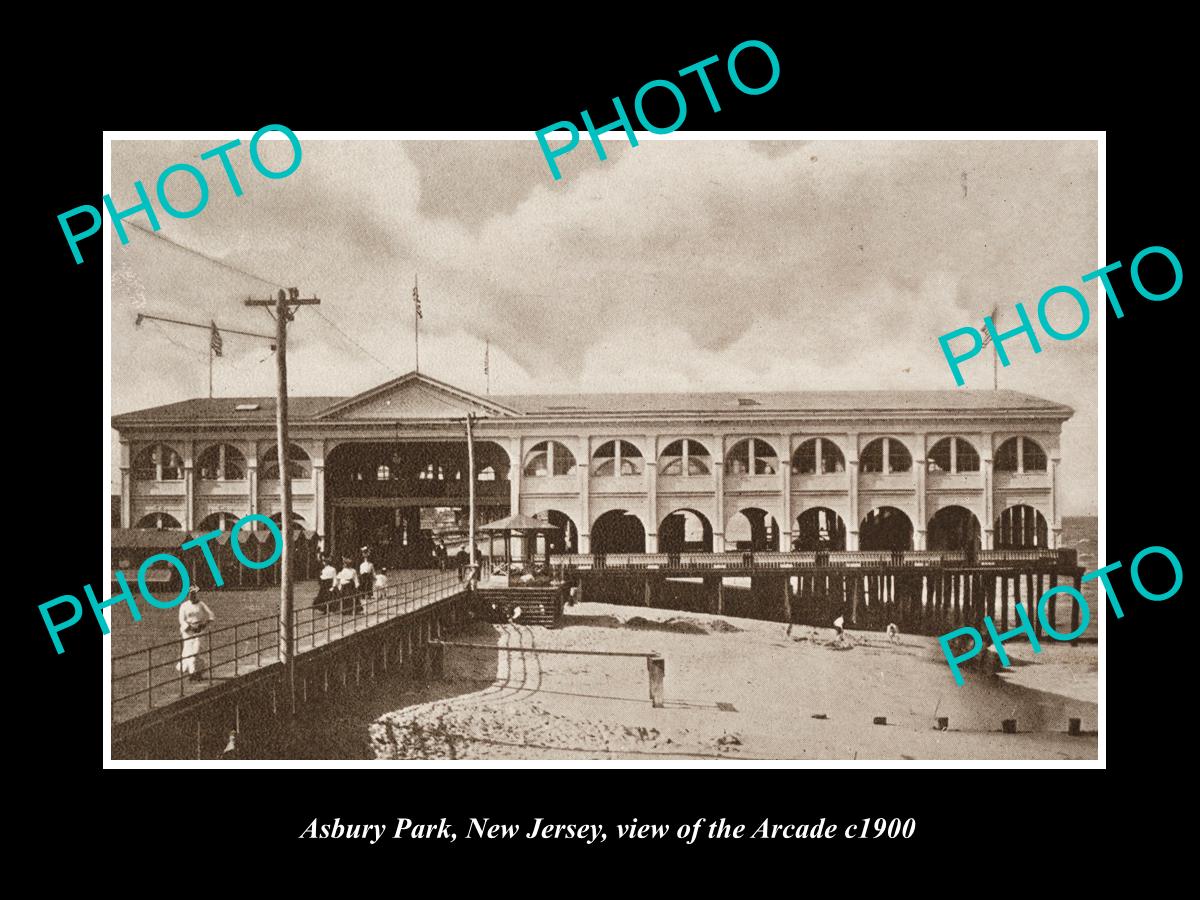 OLD LARGE HISTORIC PHOTO ASBURY PARK NEW JERSEY, VIEW OF THE ARCADE c1900