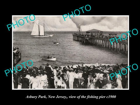 OLD LARGE HISTORIC PHOTO ASBURY PARK NEW JERSEY, VIEW OF THE FISHING PIER c1900