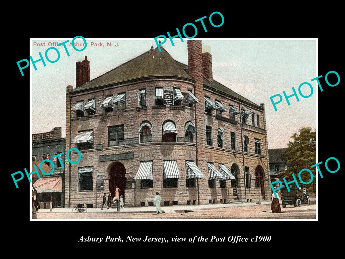 OLD LARGE HISTORIC PHOTO ASBURY PARK NEW JERSEY, VIEW OF THE POST OFFICE c1900