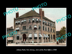 OLD LARGE HISTORIC PHOTO ASBURY PARK NEW JERSEY, VIEW OF THE POST OFFICE c1900