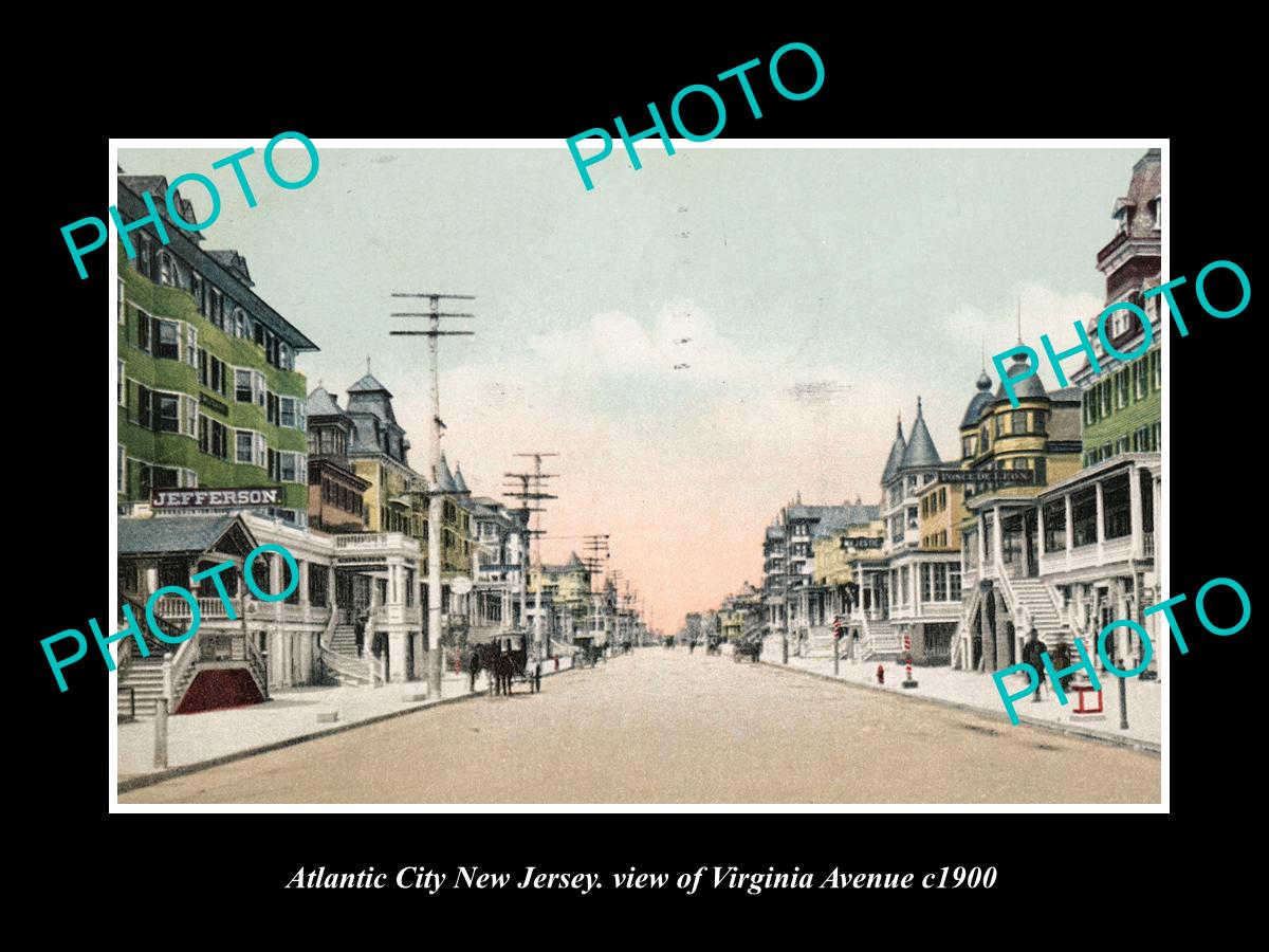 OLD LARGE HISTORIC PHOTO ATLANTIC CITY NEW JERSEY, VIEW OF VIRGINIA AVENUE c1900