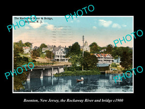 OLD LARGE HISTORIC PHOTO BOONTON NEW JERSEY, THE ROCKAWAY RIVER & BRIDGE c1900