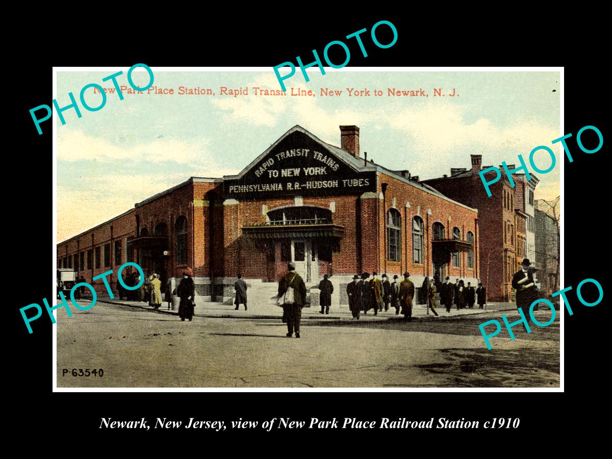 OLD LARGE HISTORIC PHOTO NEWARK NEW JERSEY, THE NEW PARK RAILROAD STATION c1910