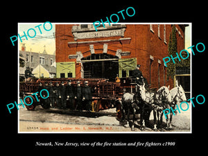 OLD LARGE HISTORIC PHOTO NEWARK NEW JERSEY, VIEW OF THE FIRE STATION c1900