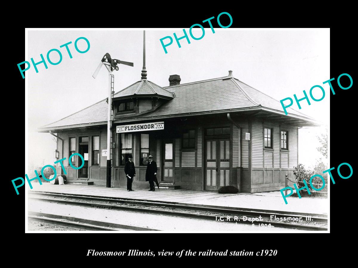 OLD LARGE HISTORIC PHOTO FLOOSMOOR ILLINOIS, VIEW OF THE RAILWAY STATION c1920