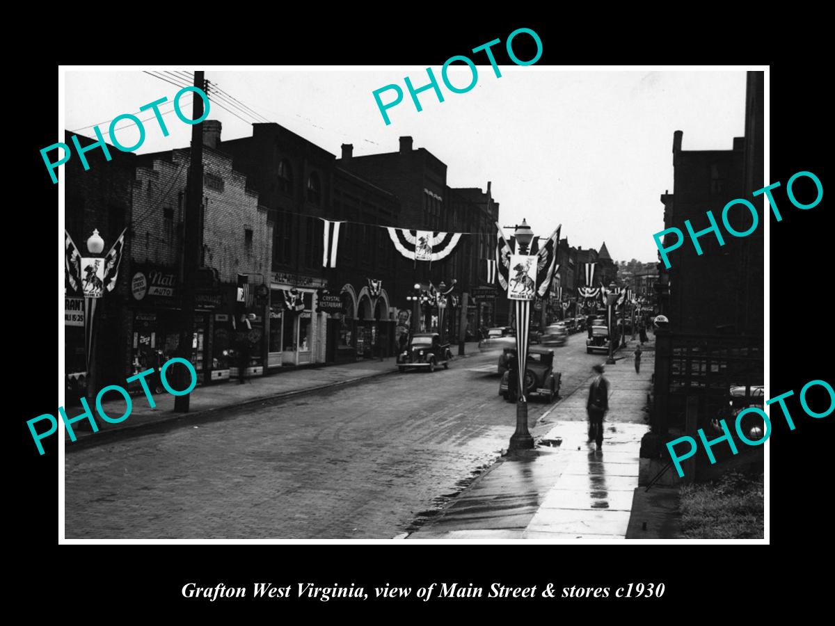 OLD LARGE HISTORIC PHOTO GRAFTON WEST VIRGINIA, VIEW OF MAIN ST & STORES c1930