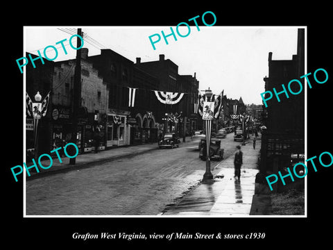 OLD LARGE HISTORIC PHOTO GRAFTON WEST VIRGINIA, VIEW OF MAIN ST & STORES c1930