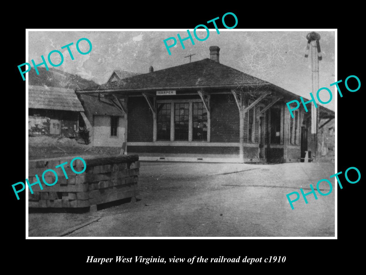 OLD LARGE HISTORIC PHOTO HARPER WEST VIRGINIA, VIEW OF THE RAILROAD STATION 1910