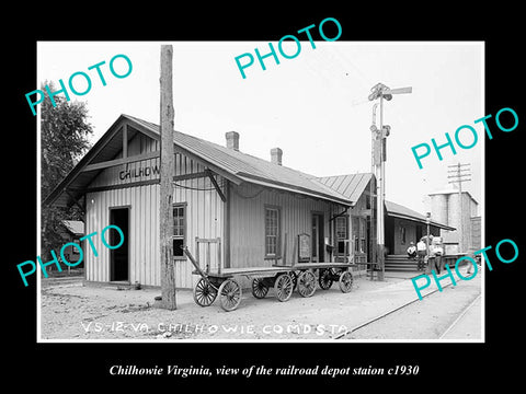 OLD LARGE HISTORIC PHOTO OF CHILHOWIE VIRGINIA, THE RAILROAD DEPOT c1930