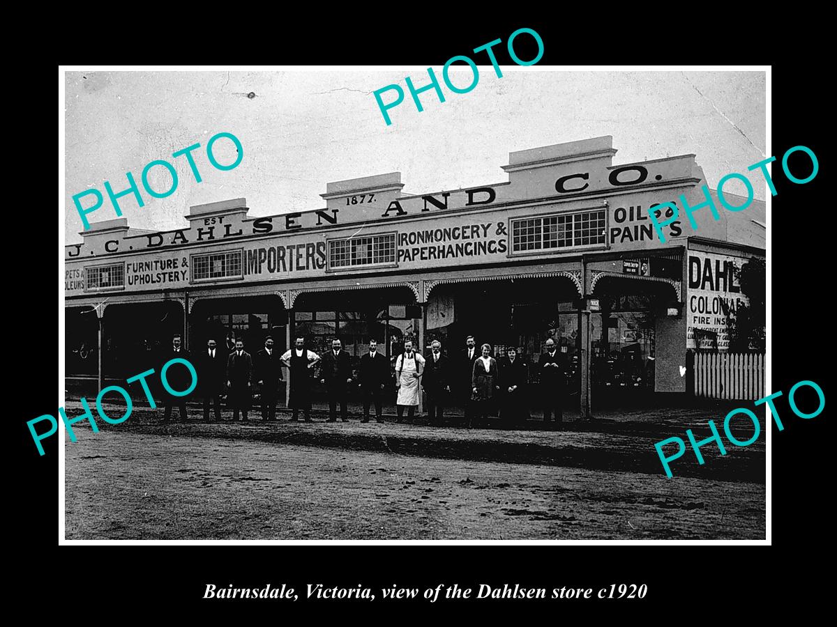 OLD LARGE HISTORIC PHOTO BAIRNSDALE VICTORIA, THE DAHLSEN GENERAL STORE c1920