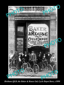 OLD LARGE HISTORIC PHOTO BRISBANE QLD, THE BAKER & ROUSE CYCLING STORE c1890