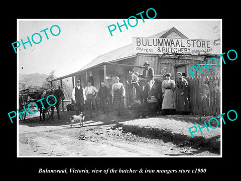 OLD LARGE HISTORIC PHOTO BULUMWAAL VICTORIA, THE BUTCHER & IRONMONGER c1900