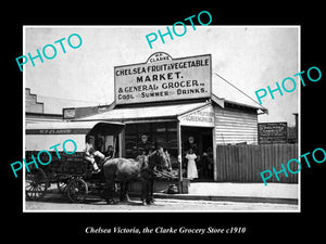 OLD LARGE HISTORIC PHOTO CHELSEA VICTORIA, THE CLARKE GROCERY STORE c1910