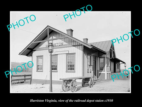 OLD LARGE HISTORIC PHOTO OF HARRISTOWN VIRGINIA, THE RAILROAD DEPOT c1930