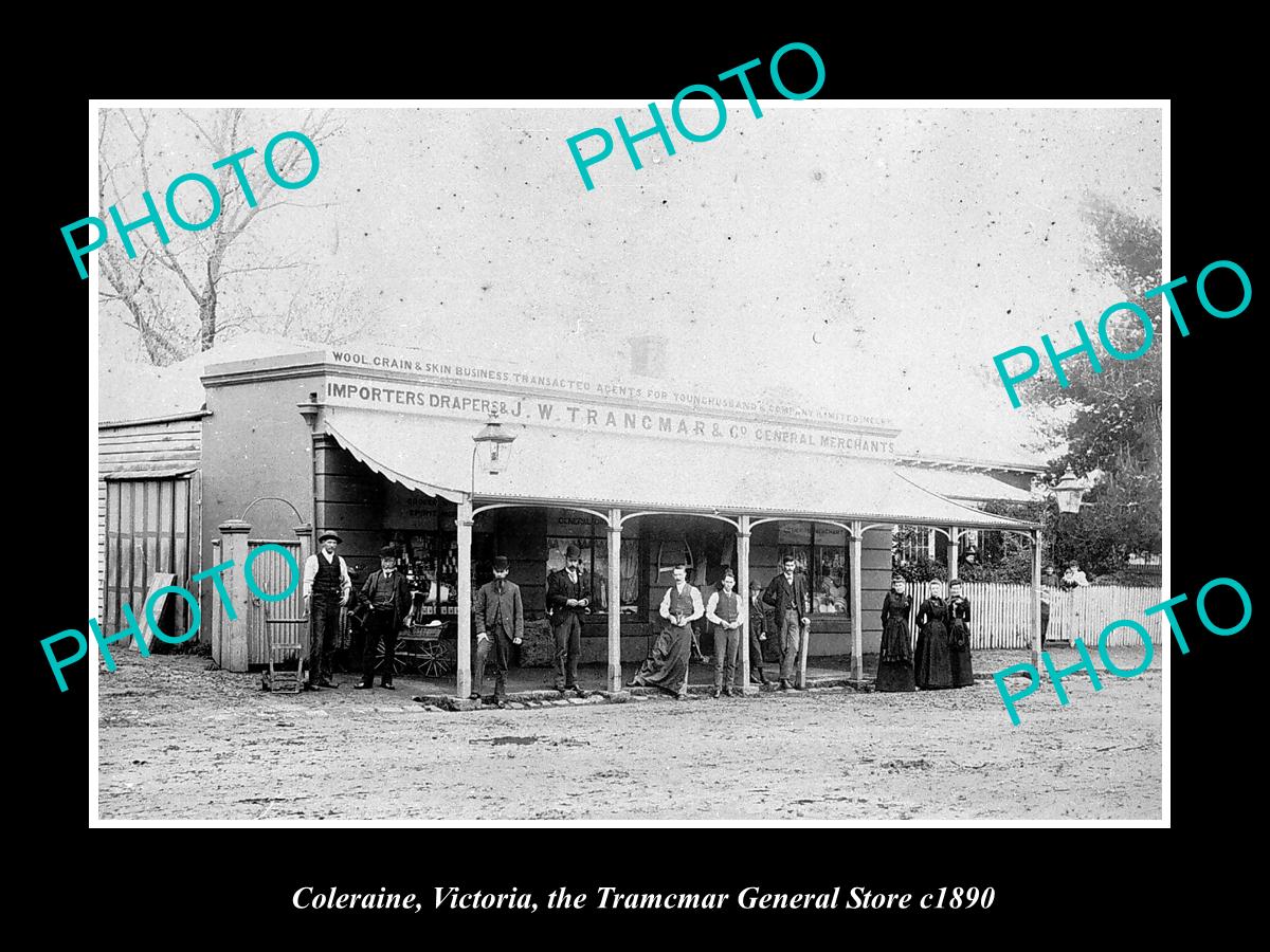 OLD LARGE HISTORIC PHOTO COLERAINE VICTORIA, THE TRANCMAR GENERAL STORE c1890