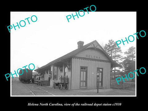 OLD LARGE HISTORIC PHOTO OF HELENA NORTH CAROLINA, THE RAILROAD DEPOT c1930