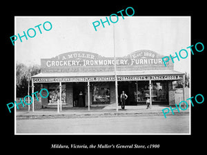 OLD LARGE HISTORIC PHOTO MILDURA VICTORIA, THE MULLER GENERAL STORE c1900