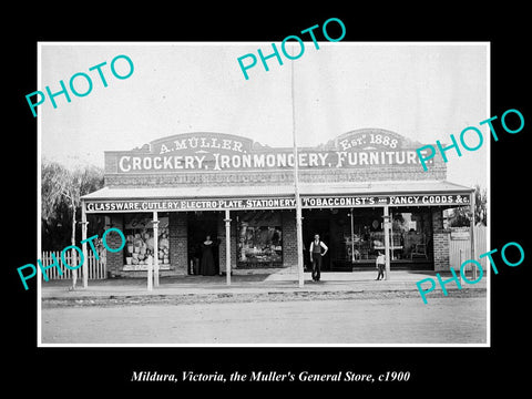 OLD LARGE HISTORIC PHOTO MILDURA VICTORIA, THE MULLER GENERAL STORE c1900