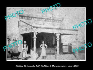 OLD LARGE HISTORIC PHOTO ST KILDA VICTORIA, HORSE SADDLE & HARNESS STORE c1880