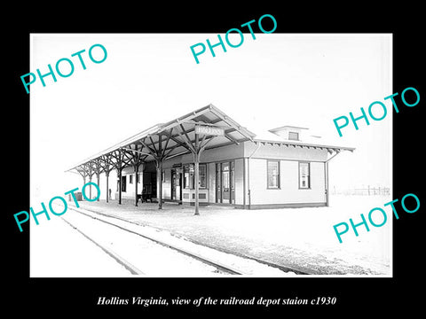 OLD LARGE HISTORIC PHOTO OF HOLLINS VIRGINIA, THE RAILROAD DEPOT c1930