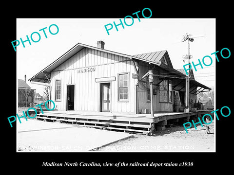 OLD LARGE HISTORIC PHOTO OF MADISON NORTH CAROLINA, THE RAILROAD DEPOT c1930