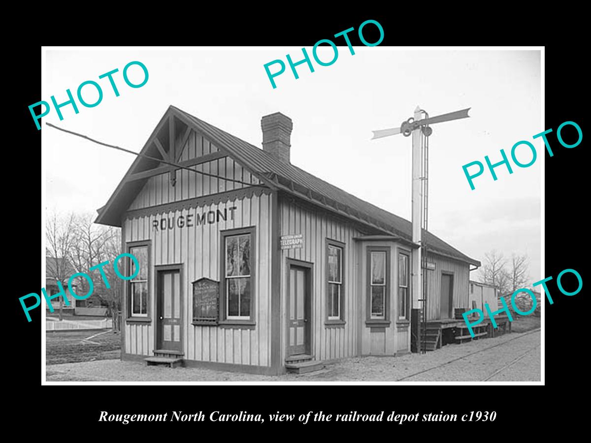 OLD LARGE HISTORIC PHOTO OF ROUGEMONT NORTH CAROLINA, THE RAILROAD DEPOT c1930