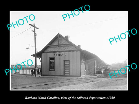 OLD LARGE HISTORIC PHOTO OF ROXBORO NORTH CAROLINA, THE RAILROAD DEPOT c1930