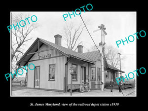 OLD LARGE HISTORIC PHOTO OF St JAMES MARYLAND, THE RAILROAD DEPOT c1930