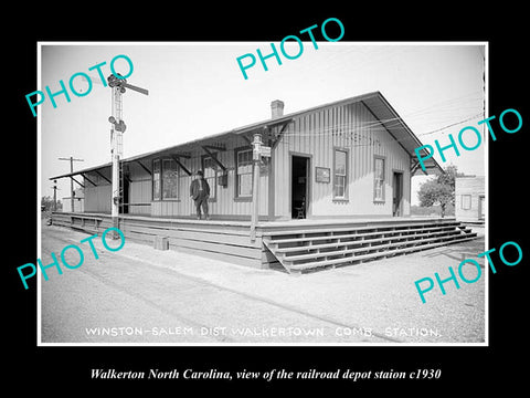 OLD LARGE HISTORIC PHOTO OF WALKERTON NORTH CAROLINA, THE RAILROAD DEPOT c1930