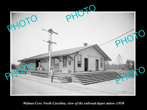 OLD LARGE HISTORIC PHOTO OF WALNUT COVE NORTH CAROLINA, THE RAILROAD DEPOT c1930