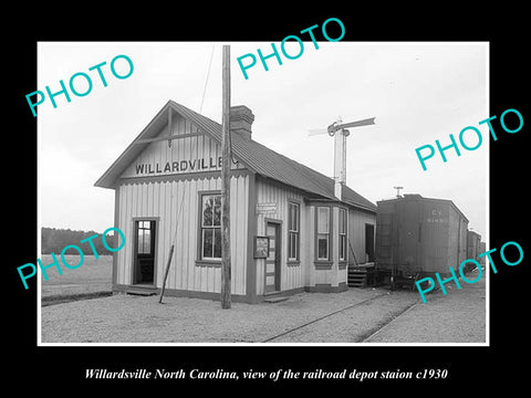 OLD LARGE HISTORIC PHOTO OF WILLARDSVILLE NORTH CAROLINA, RAILROAD DEPOT c1930