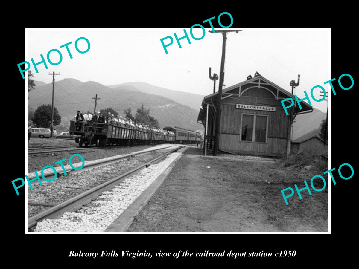 OLD LARGE HISTORIC PHOTO OF BALCONY FALLS VIRGINIA, RAILROAD DEPOT STATION c1950