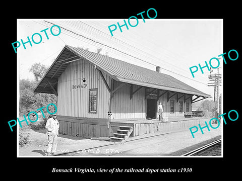 OLD LARGE HISTORIC PHOTO OF BONSACK VIRGINIA, RAILROAD DEPOT STATION c1930