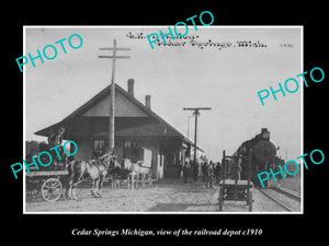 OLD LARGE HISTORIC PHOTO CEDAR SPRINGS MICHIGAN, THE RAILROAD DEPOT c1910