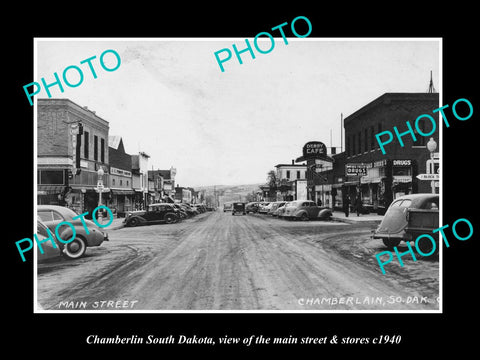 OLD LARGE HISTORIC PHOTO CHAMBERLIN SOUTH DAKOTA, THE MAIN ST & STORES c1940