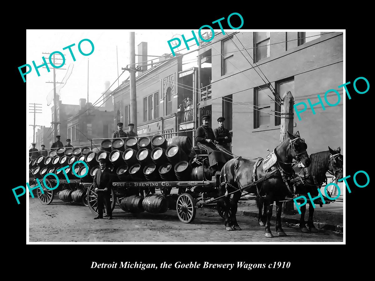 OLD LARGE HISTORIC PHOTO DETROIT MICHIGAN, THE GOEBLE BREWERY BEER WAGON c1910