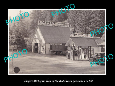 OLD LARGE HISTORIC PHOTO EMPIRE MICHIGAN, THE RED CROWN GAS STATION c1930