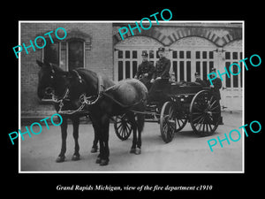 OLD LARGE HISTORIC PHOTO GRAND RAPIDS MICHIGAN, THE FIRE DEPARTMENT STATION 1910