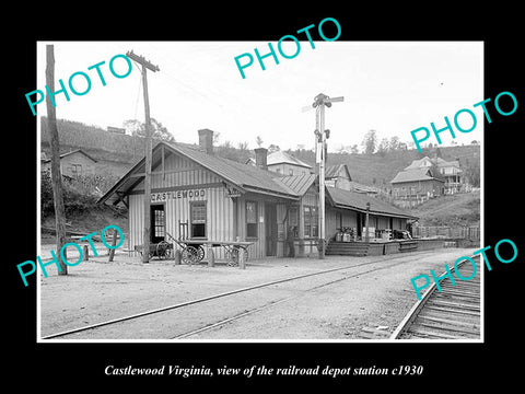 OLD LARGE HISTORIC PHOTO OF CASTLEWOOD VIRGINIA, RAILROAD DEPOT STATION c1930