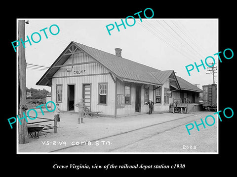 OLD LARGE HISTORIC PHOTO OF CREWE VIRGINIA, RAILROAD DEPOT STATION c1930