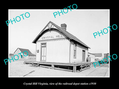 OLD LARGE HISTORIC PHOTO OF CRYSTAL HILL VIRGINIA, RAILROAD DEPOT STATION c1930