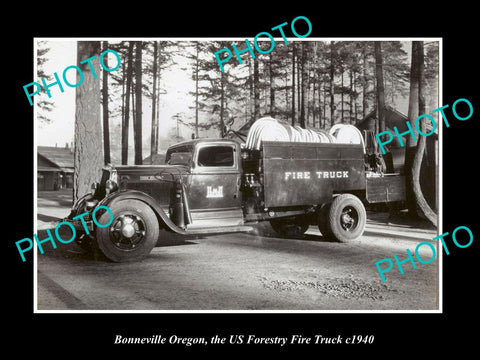 OLD LARGE HISTORIC PHOTO BONNEVILLE OREGON, THE US FORESTRY FIRE TRUCK c1940