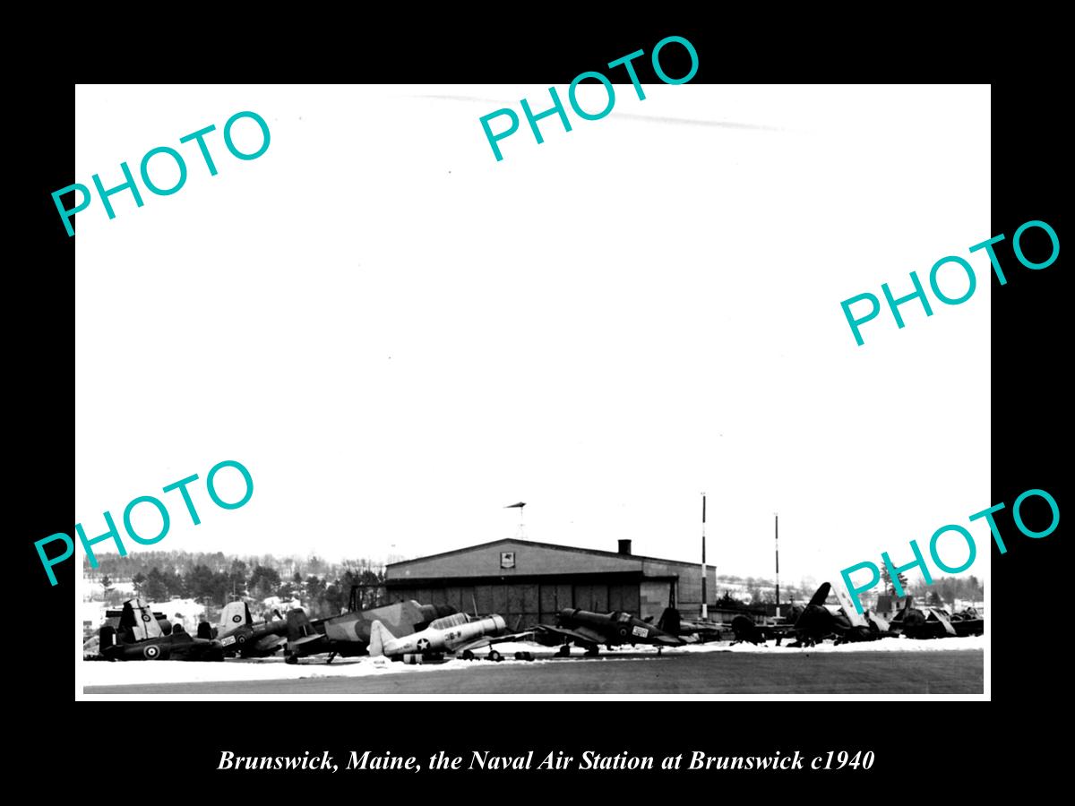 OLD LARGE HISTORIC PHOTO OF BRUNSWICK MAINE, THE NAVAL AIR STATION AIRPORT c1940