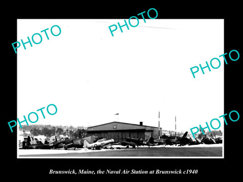 OLD LARGE HISTORIC PHOTO OF BRUNSWICK MAINE, THE NAVAL AIR STATION AIRPORT c1940