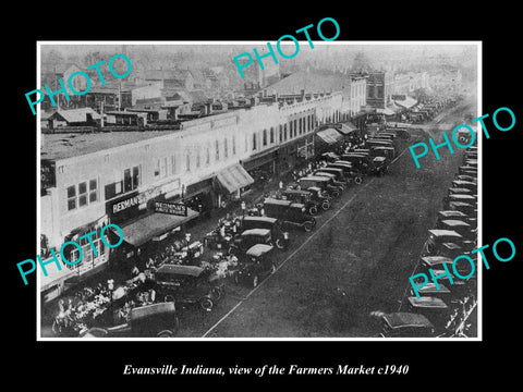 OLD LARGE HISTORIC PHOTO EVANSVILLE INDIANA, VIEW OF THE FARMERS MARKET c1940