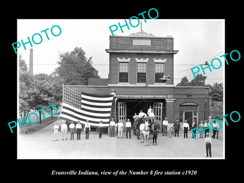 OLD LARGE HISTORIC PHOTO EVANSVILLE INDIANA, VIEW OF THE FIRE STATION c1920