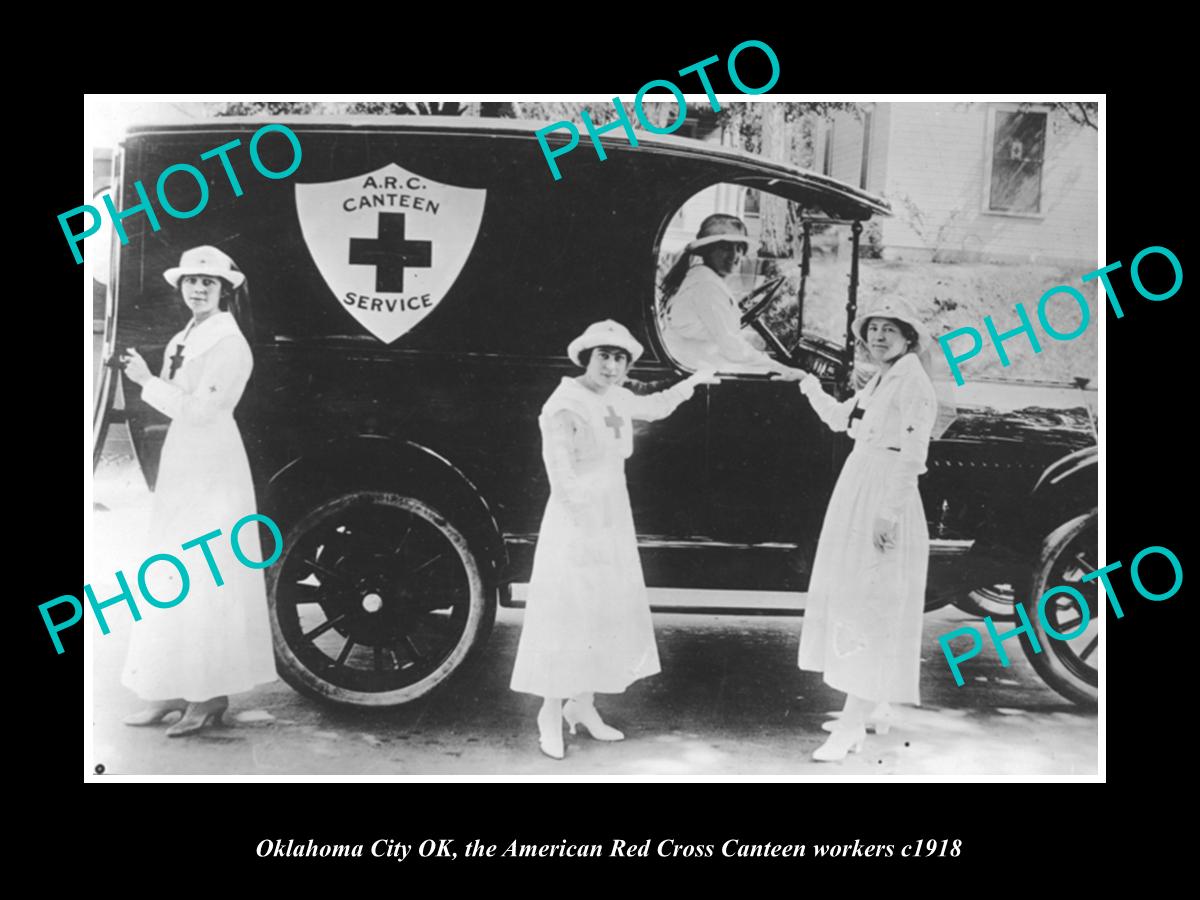 OLD LARGE HISTORIC PHOTO OKLAHOMA CITY OK, AMERICAN RED CROSS CANTEEN WWI c1918