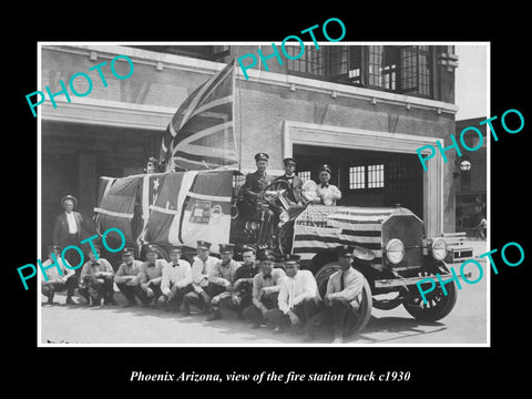 OLD LARGE HISTORIC PHOTO PHOENIX ARIZONA, THE FIRE DEPARTMENT STATION TRUCK 1930