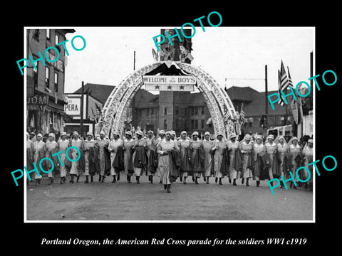 OLD LARGE HISTORIC PHOTO PORTLAND OREGON, THE AMERICAN RED CROSS PARADE c1919