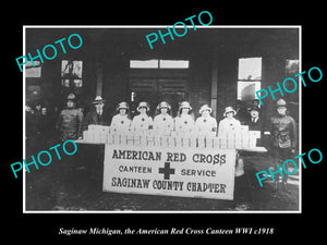 OLD LARGE HISTORIC PHOTO SAGINAW MICHIGAN, AMERICAN RED CROSS CANTEEN WWI c1918